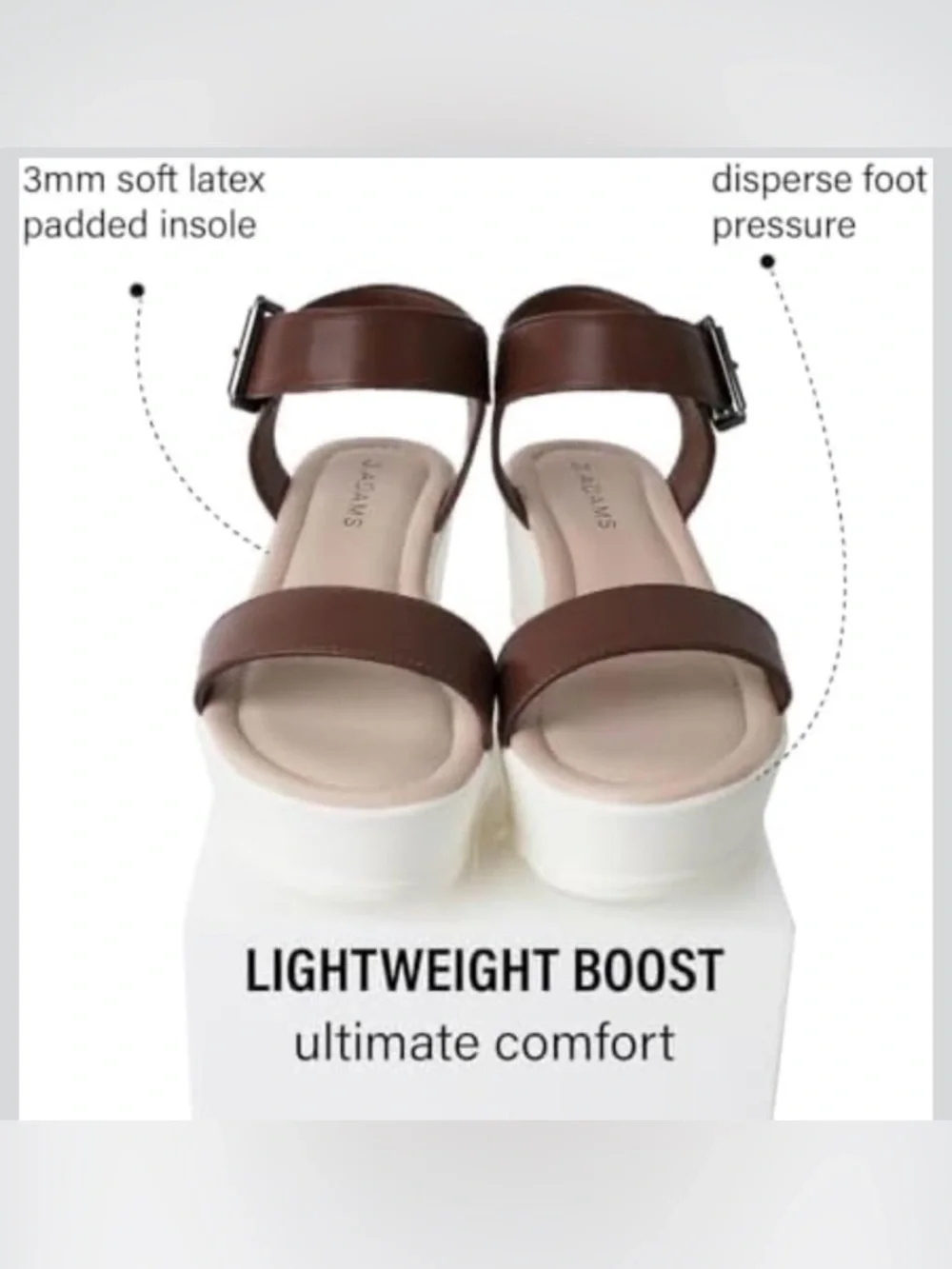 J. Adams Surf Platform Sandal Tan Vegan Leather Buckle Wedge 8.5 NWT